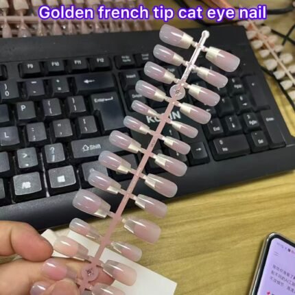 Golden french tip cat eye nail