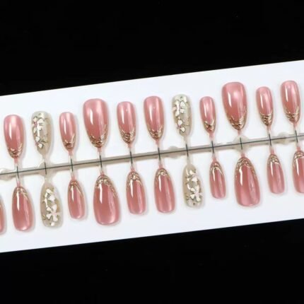 Almond pink floral nail