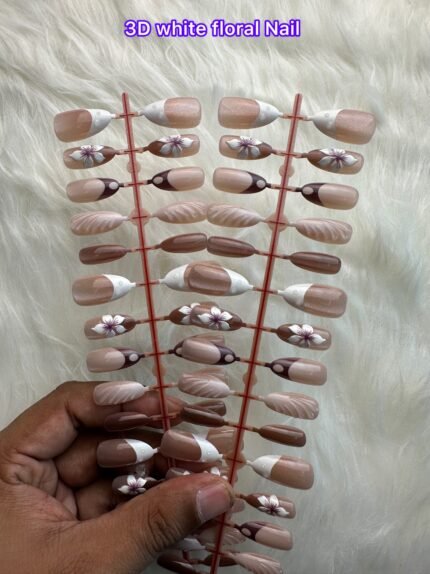 3D white floral Nail