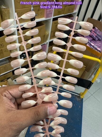 French Pink gradient long almond nail
