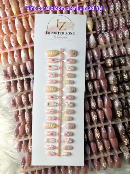 Pink coral bloom premium 3D nail